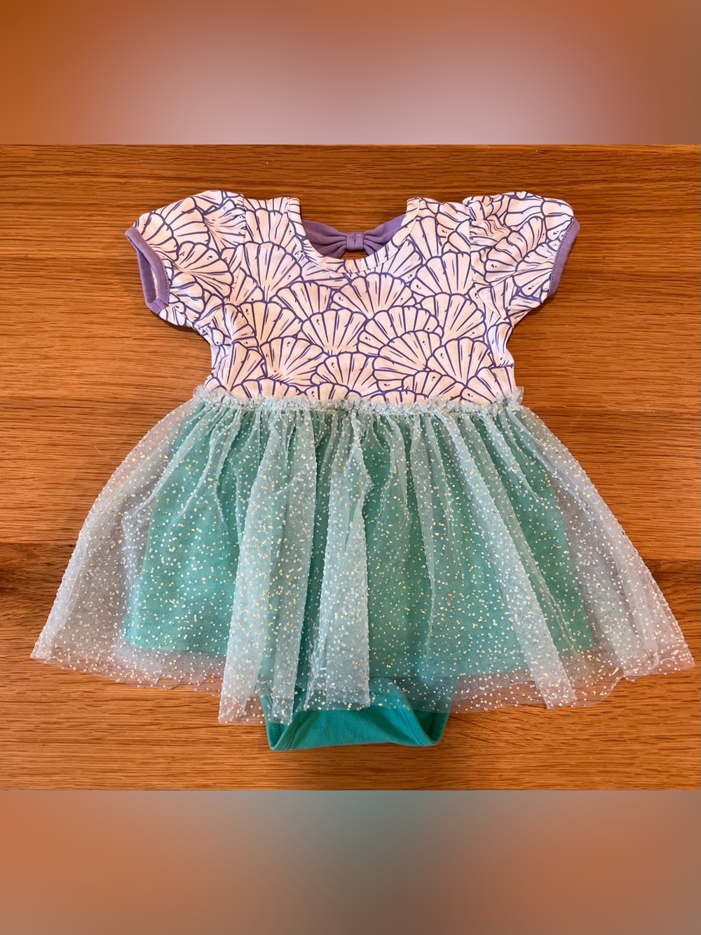 Baby Girls Mermaid Princess Short Sleeve Bow Twirl Romper, Rufflebutts